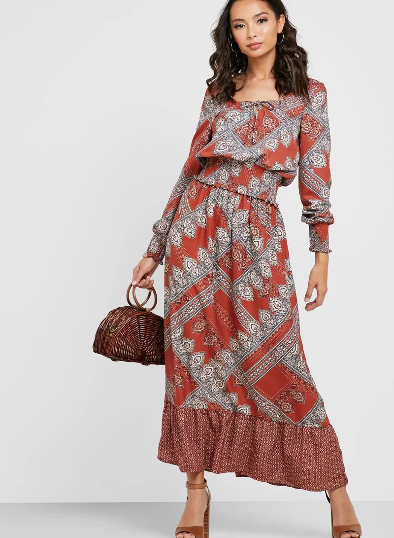 ONLY Ruffle Hem Printed Skirt