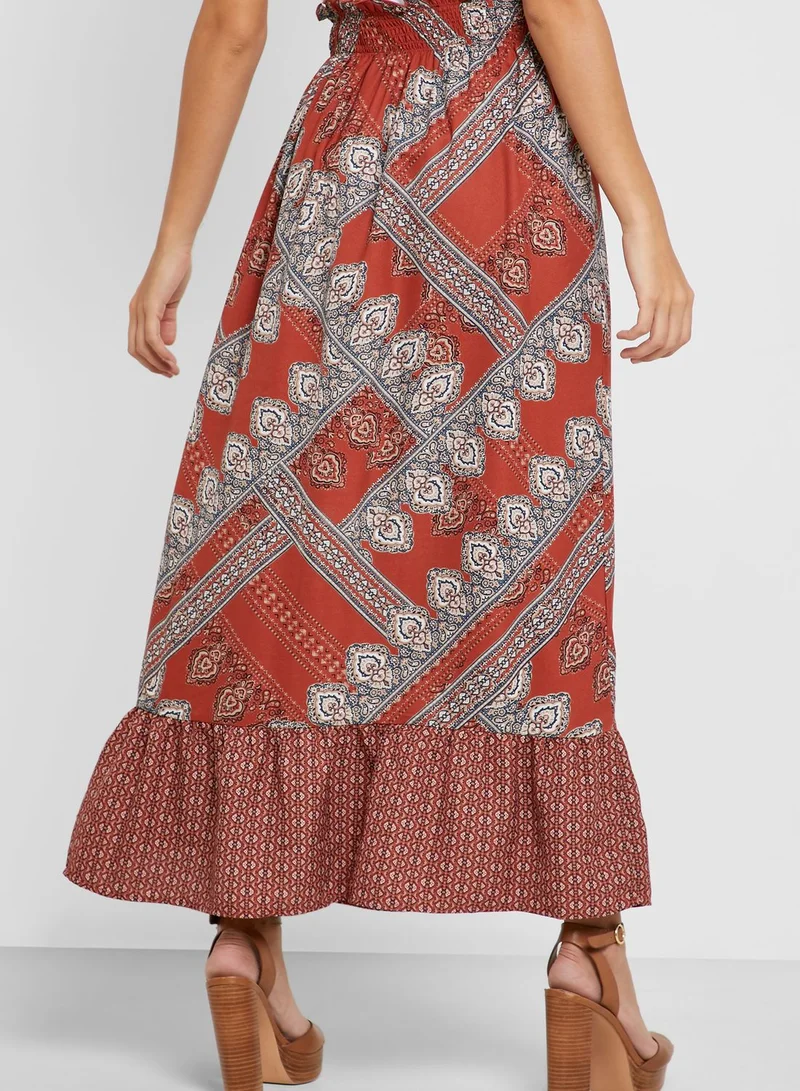 ONLY Ruffle Hem Printed Skirt