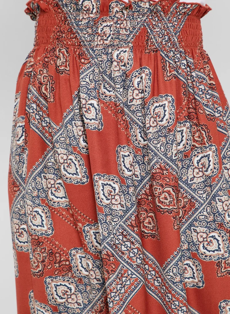 ONLY Ruffle Hem Printed Skirt
