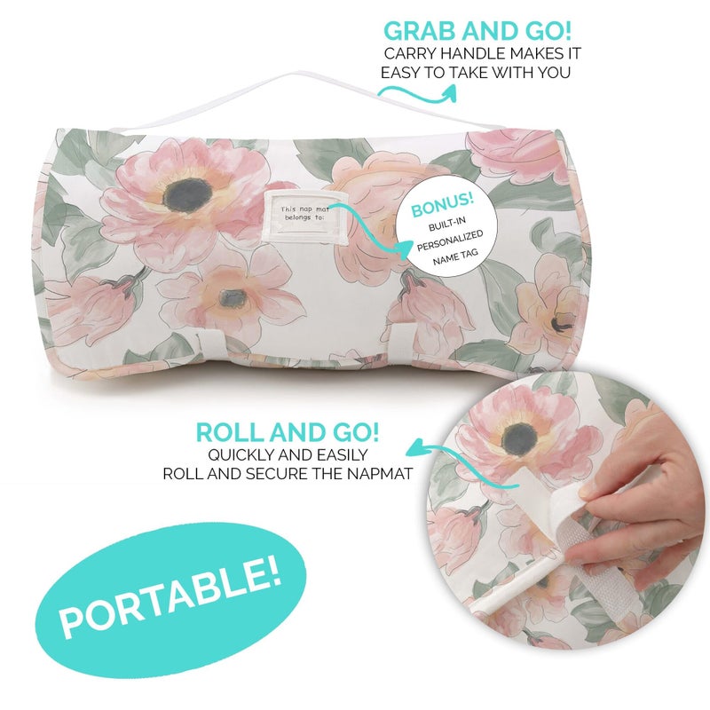 JumpOff Jo Nap Mat for Kids - Cozy Kids Rest Mat with Removable Pillow and Ultra Soft Blanket for Preschool, Daycare, and Sleepovers - Floral Watercolor - Image 3