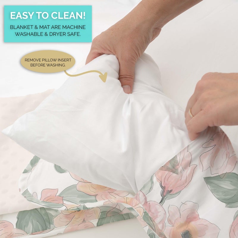 JumpOff Jo Nap Mat for Kids - Cozy Kids Rest Mat with Removable Pillow and Ultra Soft Blanket for Preschool, Daycare, and Sleepovers - Floral Watercolor - Image 4