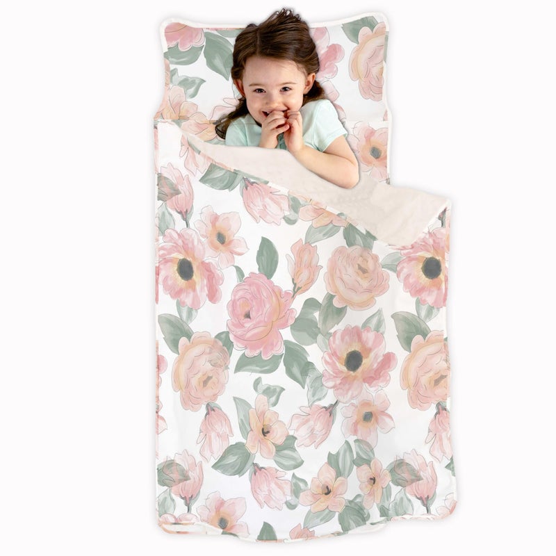 JumpOff Jo Nap Mat for Kids - Cozy Kids Rest Mat with Removable Pillow and Ultra Soft Blanket for Preschool, Daycare, and Sleepovers - Floral Watercolor - Image 1