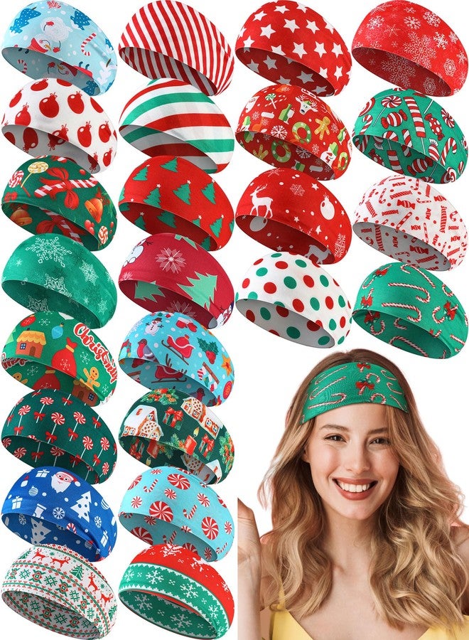 Yilloog 24 Pcs Christmas Stretchy Headbands for Women Christmas Hair Accessories Non Slip Head Wrap for Women Xmas Party Cosplay - Image 1