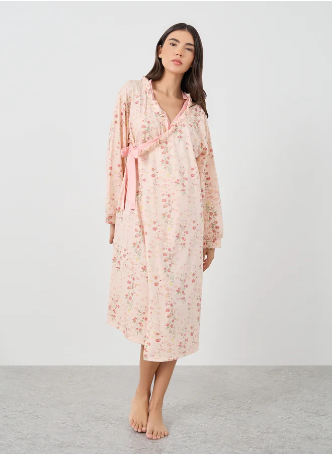 Take Two Take Two Floral Print Ruffle Trim Robe