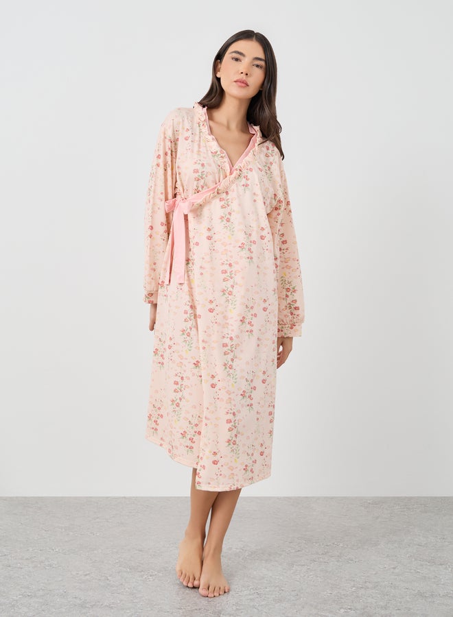 Take Two Take Two Floral Print Ruffle Trim Robe  - Image 1