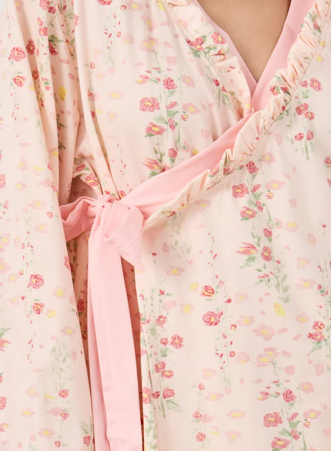 Take Two Take Two Floral Print Ruffle Trim Robe