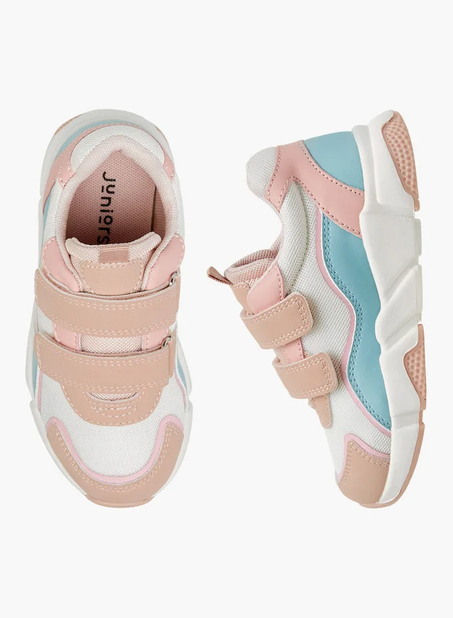 جونيورز Colourblock Sneakers with Hook and Loop Closure