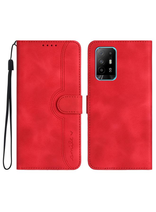 The Bros Heart Pattern Skin Feel Leather Phone Case For OPPO A94 5G/F19 Pro/F19 Pro+/A94 4G