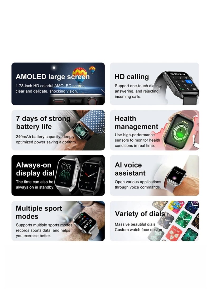 Fitness Smartwatch Call & Message, Heart Rate Monitor, GPS, Sleep Tracking, Step Counter, Waterproof, Music Control, Blood Oxygen Monitor, Customizable Watch Faces, Long Battery Life, Fitness Coaching, Multi-Sport Modes