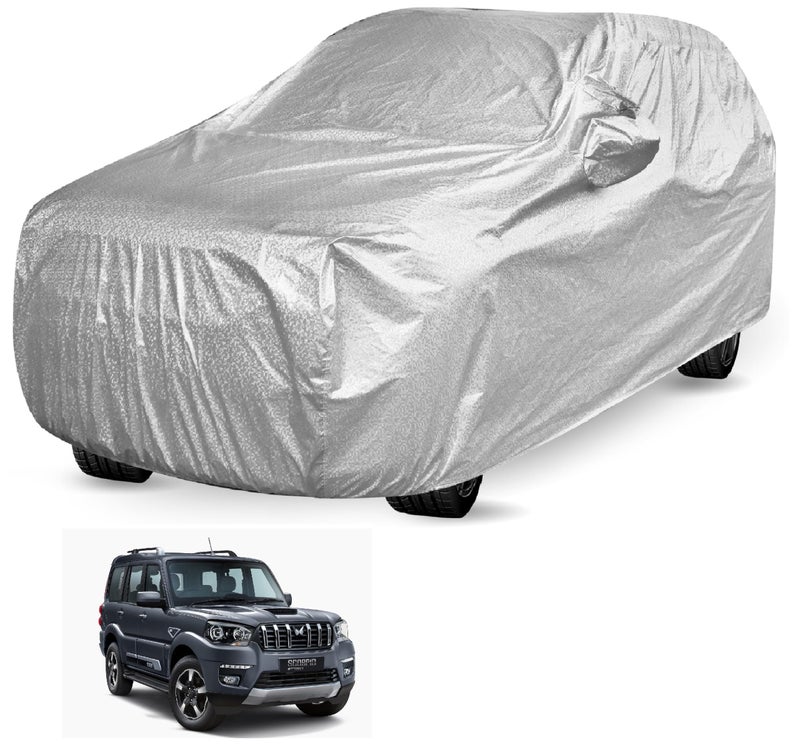 Auto Hub Waterproof Car Cover Compatible with Mahindra Scorpio Classic with Mirror Pockets, Soft Cotton Lining, Scorpio Car Cover Waterproof, Metallic Silver - Image 2