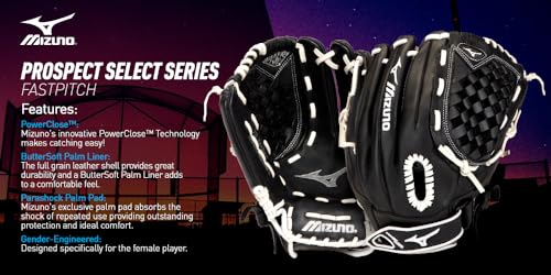 Mizuno girls 12.5" Ball Glove, Black/White Tartan Flex Web, 12.5 US - Image 3