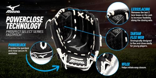 Mizuno girls 12.5" Ball Glove, Black/White Tartan Flex Web, 12.5 US - Image 4