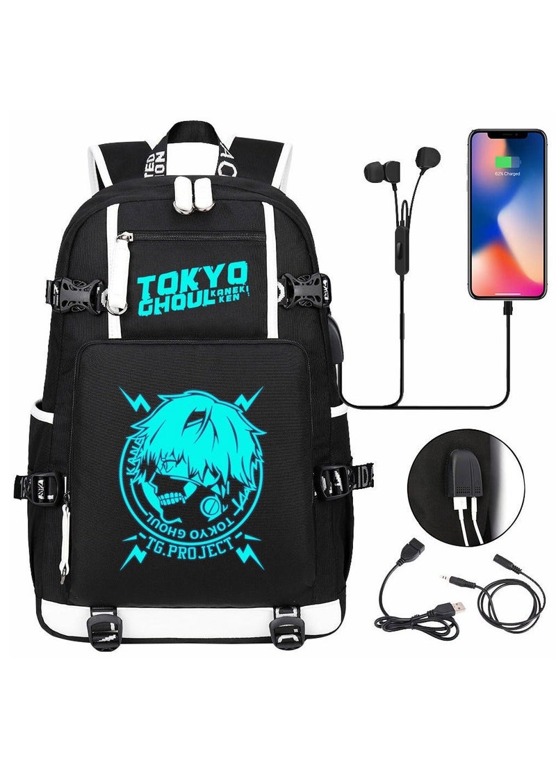 TOKYO Nightglow printed USB youth leisure travel backpack