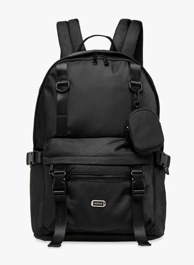 MISSY Solid Backpack with Adjustable Shoulder Straps and Pouch