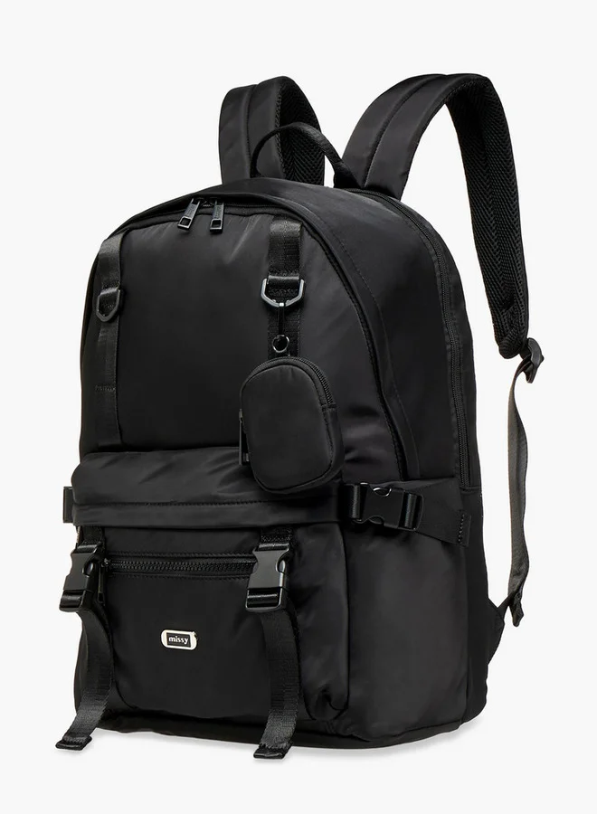 MISSY Solid Backpack with Adjustable Shoulder Straps and Pouch