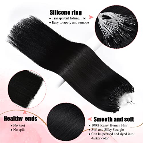 Senmy Micro Links Hair Extensions Human Hair 22inch Jet Black Human Hair Micro Ring 0.5g/strand 50g/pack Micro Loop Hair Extensions Real Human Hair For Women - Image 4