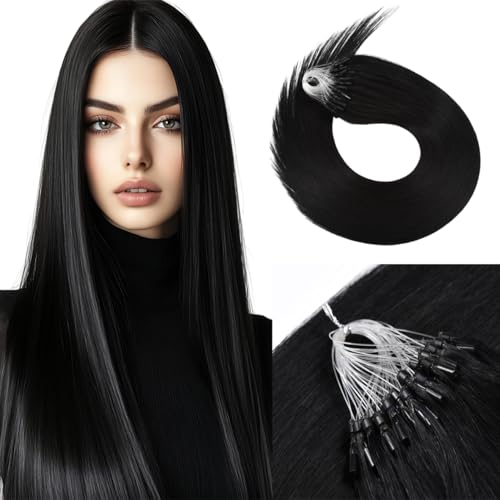 Senmy Micro Links Hair Extensions Human Hair 22inch Jet Black Human Hair Micro Ring 0.5g/strand 50g/pack Micro Loop Hair Extensions Real Human Hair For Women - Image 1