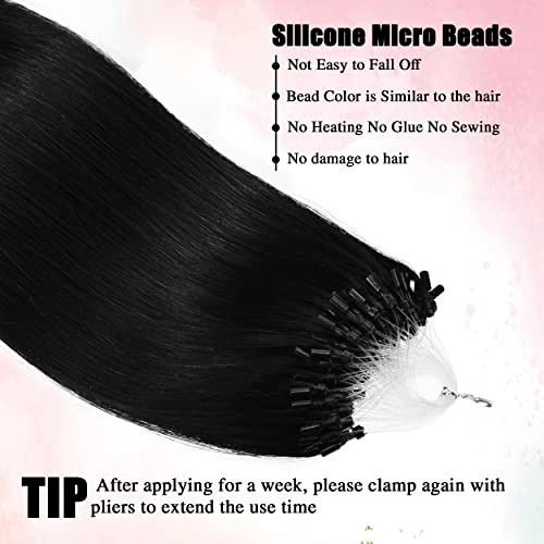 Senmy Micro Links Hair Extensions Human Hair 22inch Jet Black Human Hair Micro Ring 0.5g/strand 50g/pack Micro Loop Hair Extensions Real Human Hair For Women - Image 2