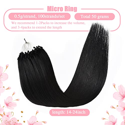 Senmy Micro Links Hair Extensions Human Hair 22inch Jet Black Human Hair Micro Ring 0.5g/strand 50g/pack Micro Loop Hair Extensions Real Human Hair For Women - Image 3