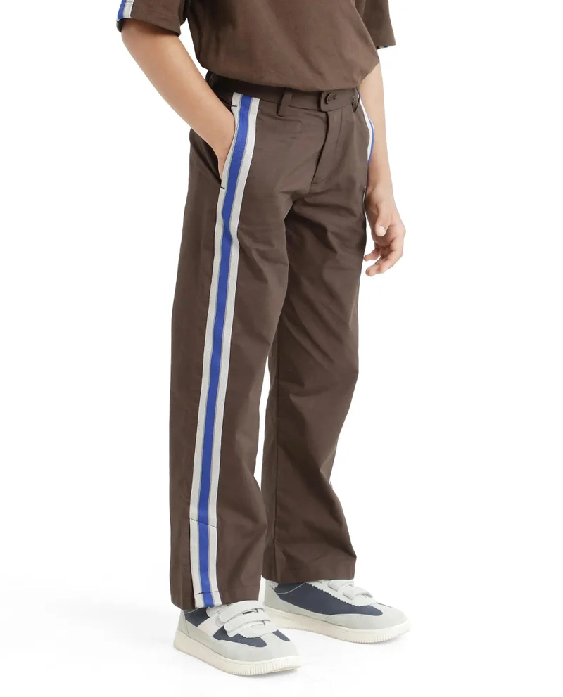 Rare Ones Rare Ones Kids Taper-B Brown Tape Detailed Button And Zip Closure Regular Fit Cotton Trouser