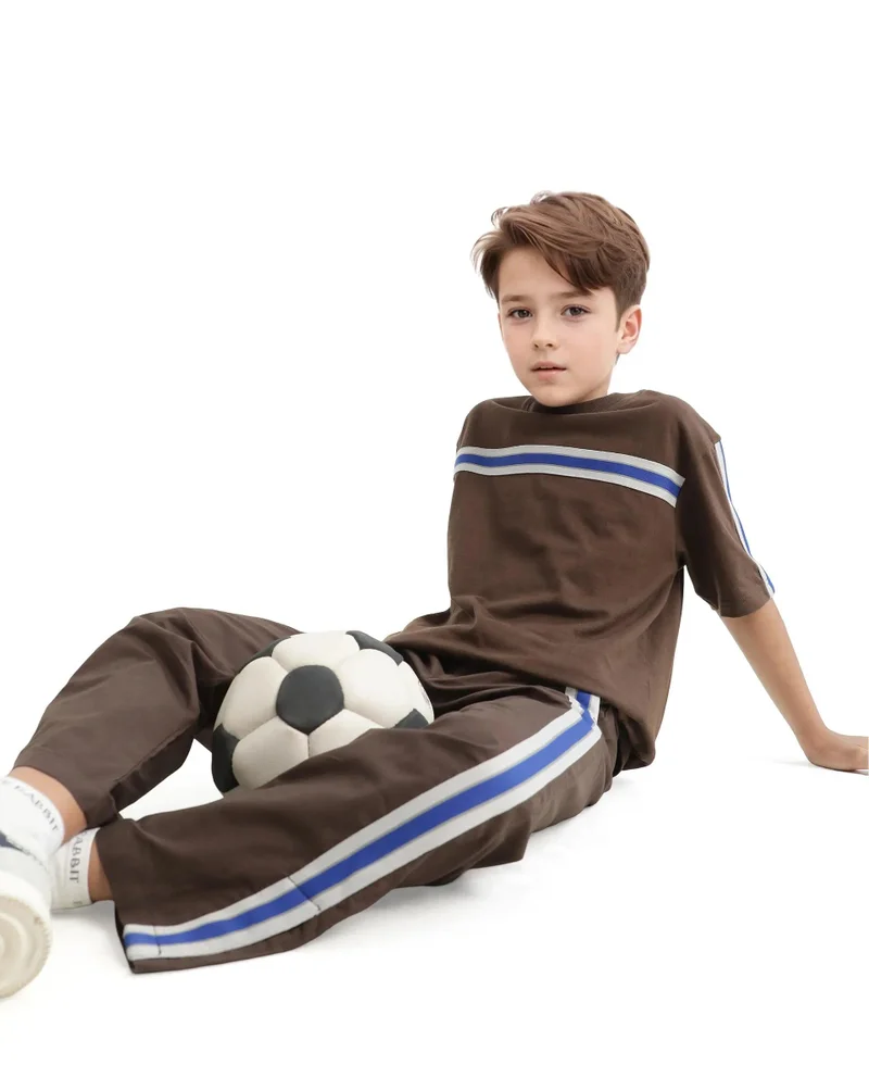 Rare Ones Rare Ones Kids Taper-B Brown Tape Detailed Button And Zip Closure Regular Fit Cotton Trouser
