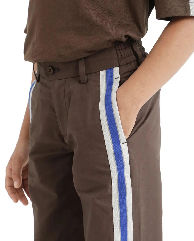 Rare Ones Rare Ones Kids Taper-B Brown Tape Detailed Button And Zip Closure Regular Fit Cotton Trouser