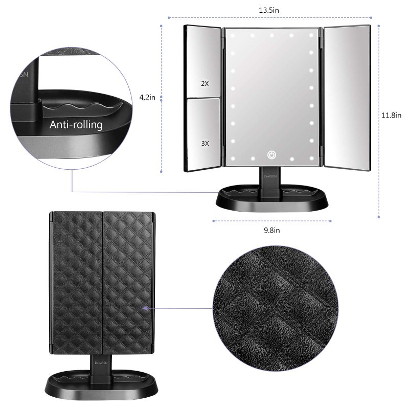 deweisn Trifold Lighted Vanity Makeup Mirror with 21 LEDs Lights,1x/2x/3x Magnification and Touch Screen Dimming,Two Power Supplies Makeup Mirror, Gift for Women - Image 2