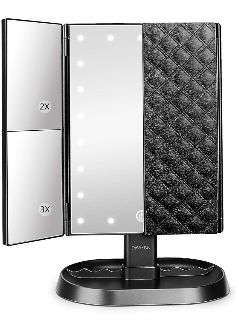 DeWEISN deweisn Trifold Lighted Vanity Makeup Mirror with 21 LEDs Lights,1x/2x/3x Magnification and Touch Screen Dimming,Two Power Supplies Makeup Mirror, Gift for Women  - Image 1