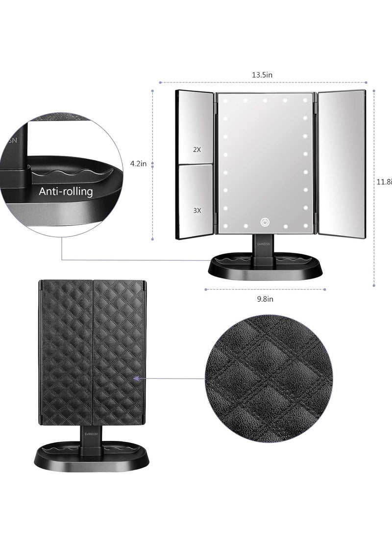 DeWEISN deweisn Trifold Lighted Vanity Makeup Mirror with 21 LEDs Lights,1x/2x/3x Magnification and Touch Screen Dimming,Two Power Supplies Makeup Mirror, Gift for Women  - Image 3