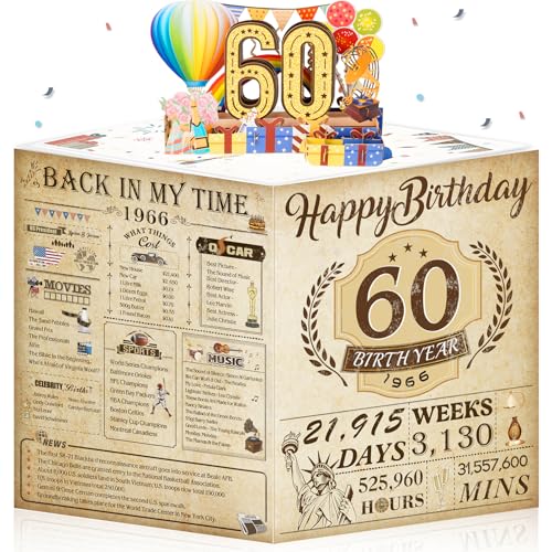 OLOSONG 60th Birthday Card for Men Women, 3D Pop Up 60th Birthday Gifts Cards for Him Her, Back In 1966 Funny 60 Year Old Birthday Decorations, Classy Vintage - Image 1