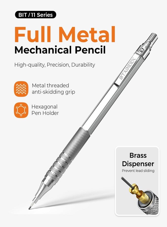 STAGEEK 30PCS Silver Metal Mechanical Pencil Set in Leather Case, 0.5/0.7/0.9/2.0mm Art Drafting Pencils with 16 Tubes Graphite Leads (6B 4B 2B HB 2H 4H) & Colored Refills for Sketching, Drawing, Writing - Image 2