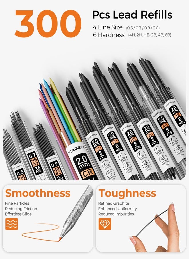STAGEEK 30PCS Silver Metal Mechanical Pencil Set in Leather Case, 0.5/0.7/0.9/2.0mm Art Drafting Pencils with 16 Tubes Graphite Leads (6B 4B 2B HB 2H 4H) & Colored Refills for Sketching, Drawing, Writing - Image 4