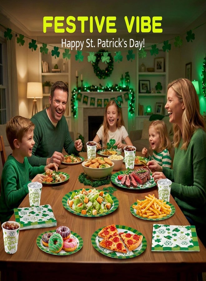 Heaubls St Patrick’s Day Party Decorations Set Serve 24, St Patrick’s Day Party Supplies Kit Includes Green Shamrocks Disposable Dinner Plates, Dessert Plates, Napkins, Cups for Green Irish Party Decorations - Image 5