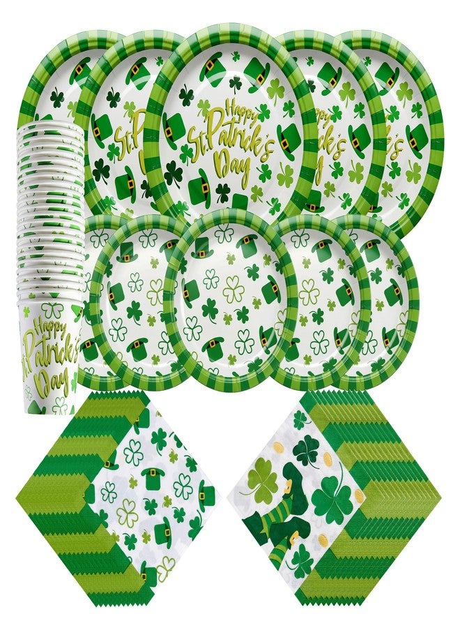 Heaubls St Patrick’s Day Party Decorations Set Serve 24, St Patrick’s Day Party Supplies Kit Includes Green Shamrocks Disposable Dinner Plates, Dessert Plates, Napkins, Cups for Green Irish Party Decorations - Image 1