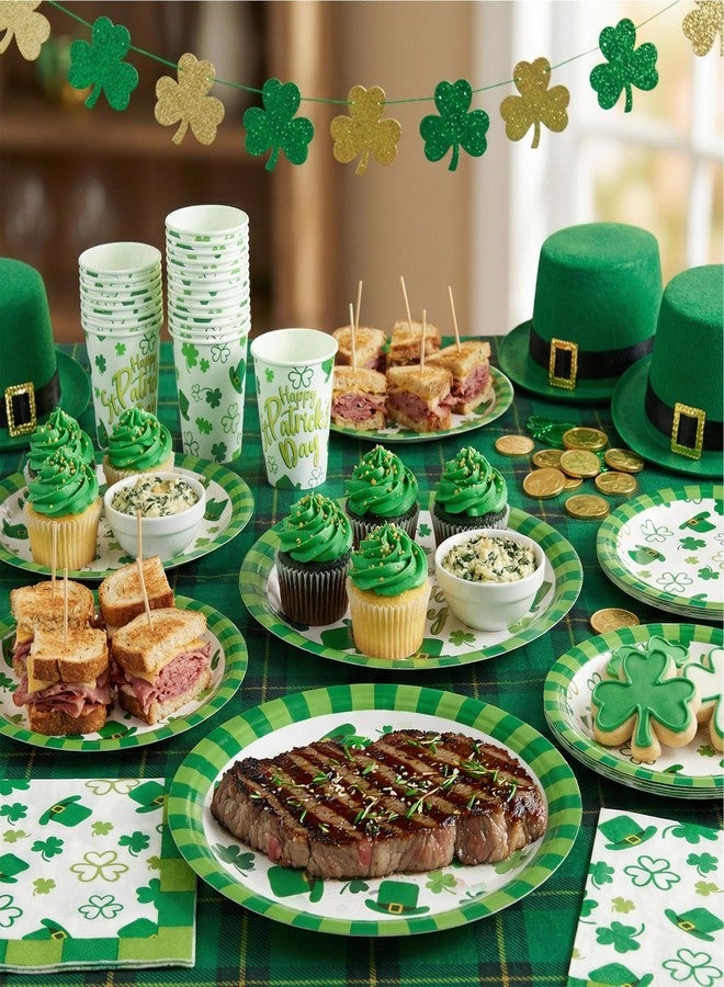 Heaubls St Patrick’s Day Party Decorations Set Serve 24, St Patrick’s Day Party Supplies Kit Includes Green Shamrocks Disposable Dinner Plates, Dessert Plates, Napkins, Cups for Green Irish Party Decorations - Image 4