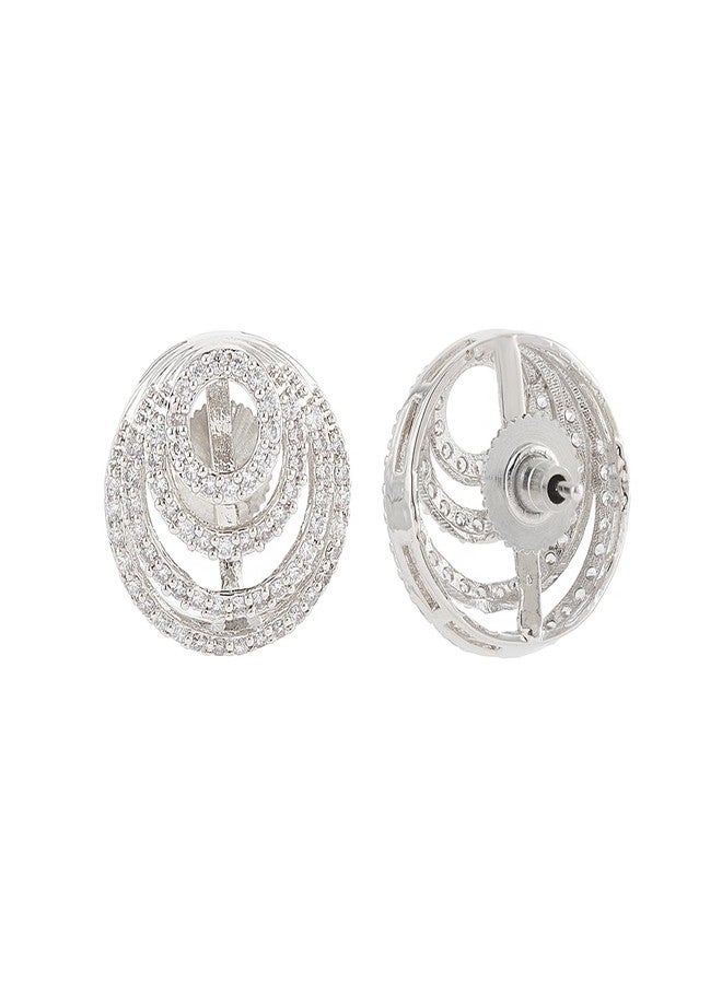 Voylla Halo Essence Circular Disk Stud Earrings, American Diamond, Western, Cocktail, Party, Gift For Her - Image 5