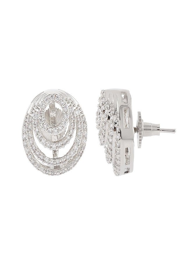 Voylla Halo Essence Circular Disk Stud Earrings, American Diamond, Western, Cocktail, Party, Gift For Her - Image 1