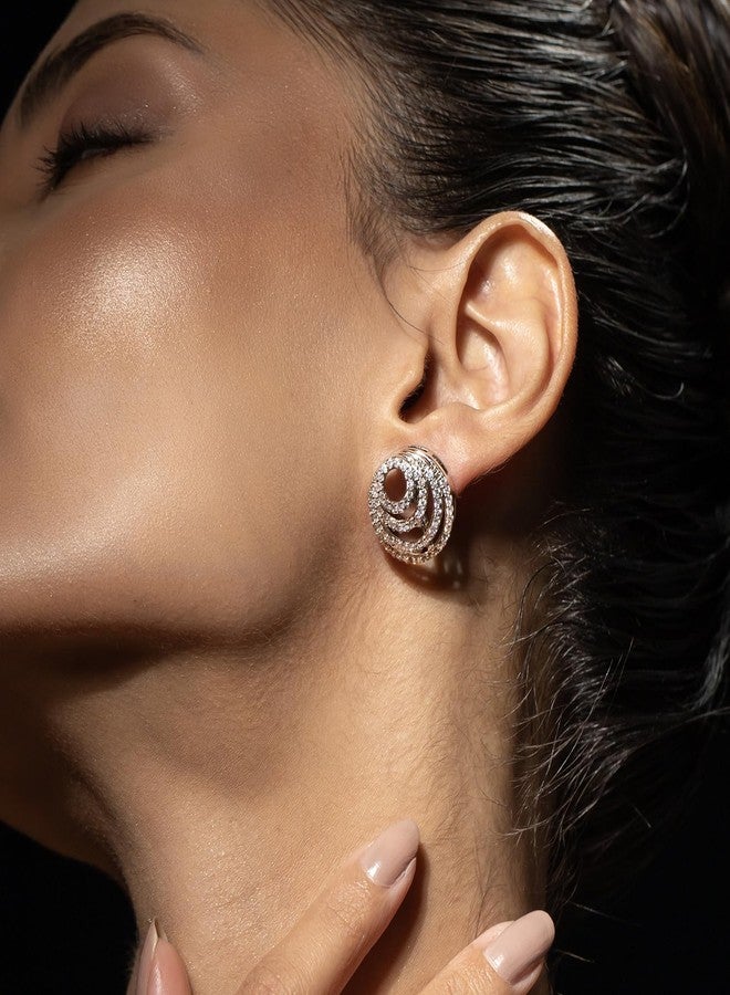 Voylla Halo Essence Circular Disk Stud Earrings, American Diamond, Western, Cocktail, Party, Gift For Her - Image 3