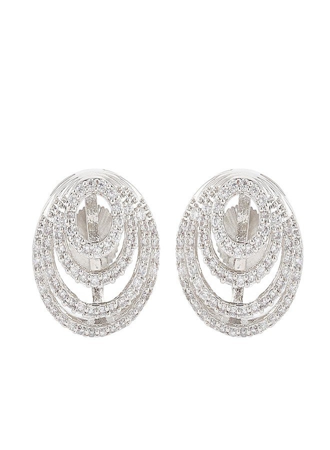 Voylla Halo Essence Circular Disk Stud Earrings, American Diamond, Western, Cocktail, Party, Gift For Her - Image 4