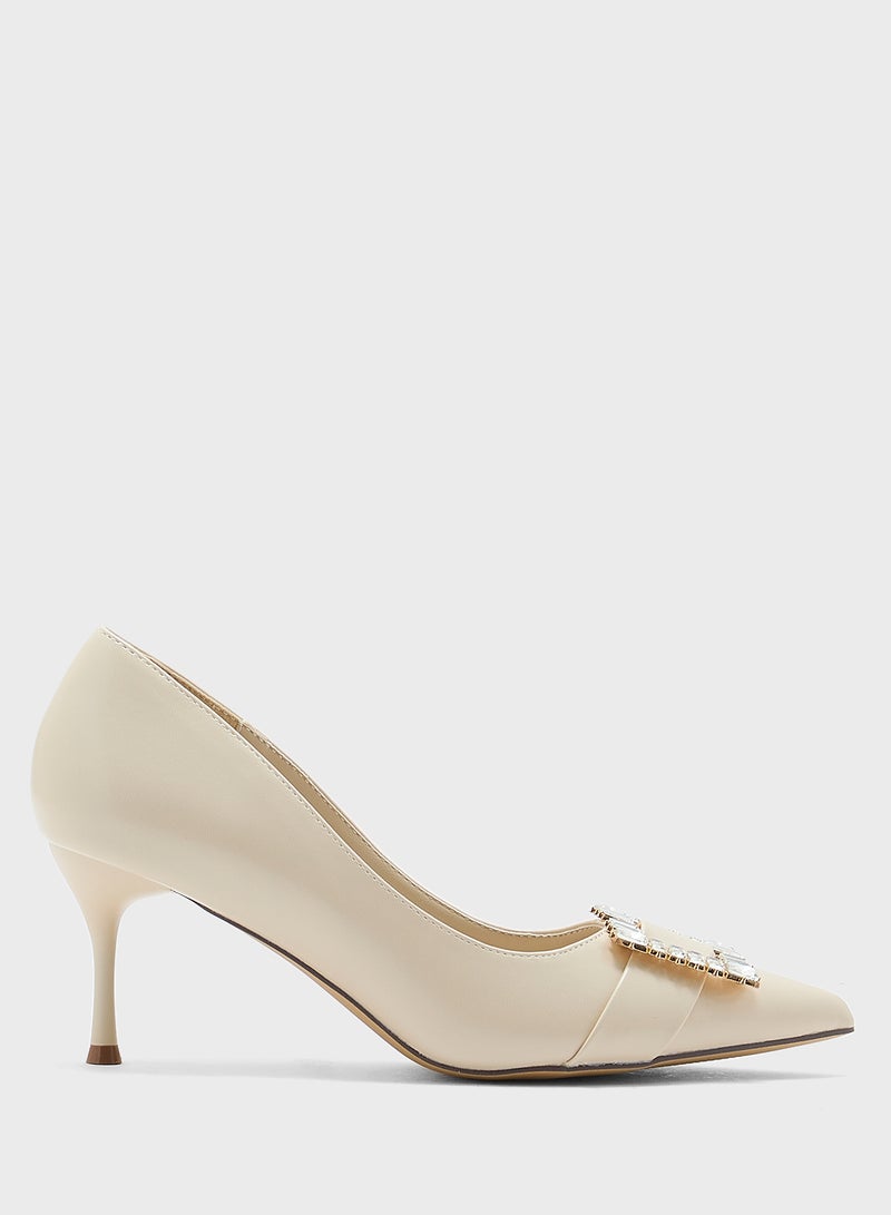 Ella Limited Edition Diamante Trim Mid Heel Pointy Pump - Image 1