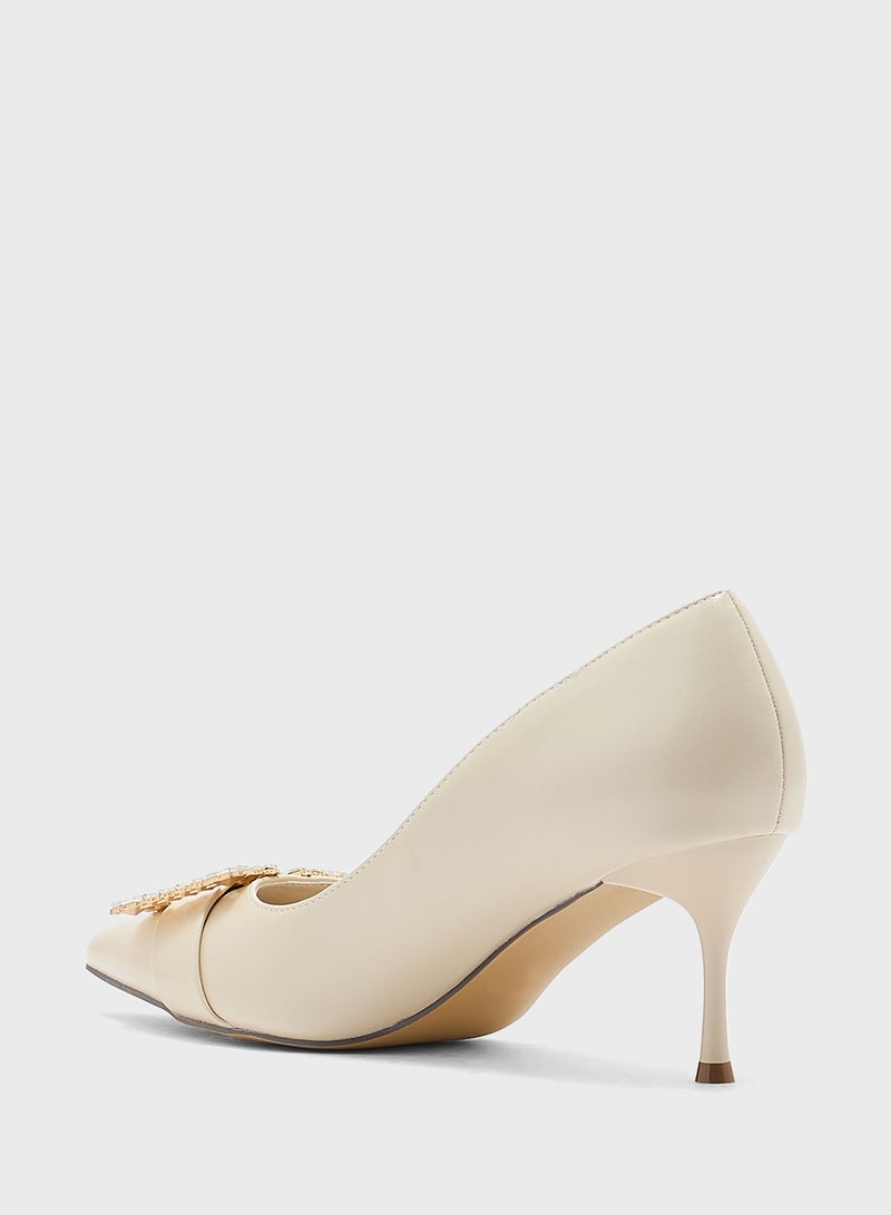 Ella Limited Edition Diamante Trim Mid Heel Pointy Pump - Image 3
