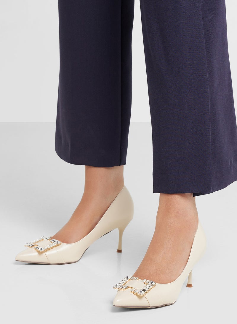 Ella Limited Edition Diamante Trim Mid Heel Pointy Pump - Image 5