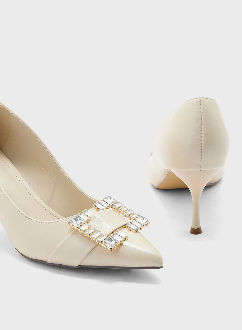 Ella Limited Edition Diamante Trim Mid Heel Pointy Pump