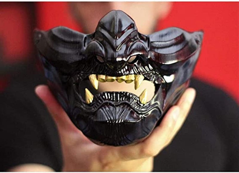 Vercico Oni Samurai Mask Half Face Japanese Warrior Mask Ghost Warrior Character Masks Novelty Halloween Party Cosplay Costume Cool Halloween Cosplay Prop for Adults - Image 2