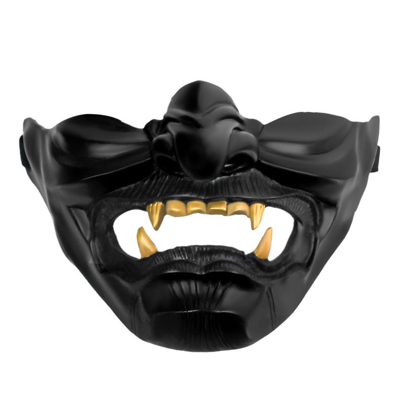 Vercico Oni Samurai Mask Half Face Japanese Warrior Mask Ghost Warrior Character Masks Novelty Halloween Party Cosplay Costume Cool Halloween Cosplay Prop for Adults - Image 1
