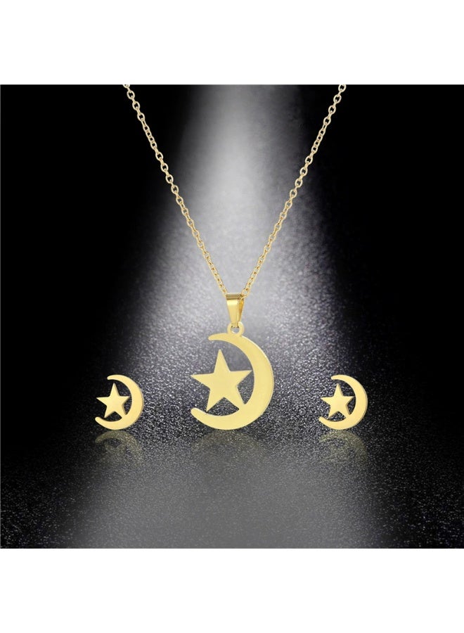 جلوسكي طقم قلادة وأقراط نجمة وقمر سماوية – مجوهرات ستانلس ستيل بسيطة للنساء والفتيات - Image 5