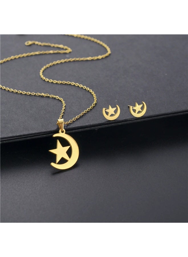 جلوسكي طقم قلادة وأقراط نجمة وقمر سماوية – مجوهرات ستانلس ستيل بسيطة للنساء والفتيات - Image 3