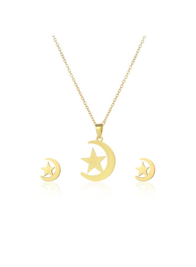 جلوسكي طقم قلادة وأقراط نجمة وقمر سماوية – مجوهرات ستانلس ستيل بسيطة للنساء والفتيات - Image 1