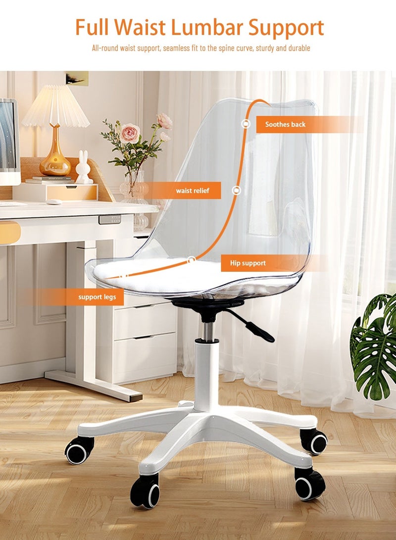 Sinyin Set of 5 Transparent Office Chairs with Cushion Seat and Wheels, Adjustable Height Swivel Desk Chair, Modern Clear Home Office Chair for Study Room, Vanity, Bedroom and Workspace, White Base - Image 2