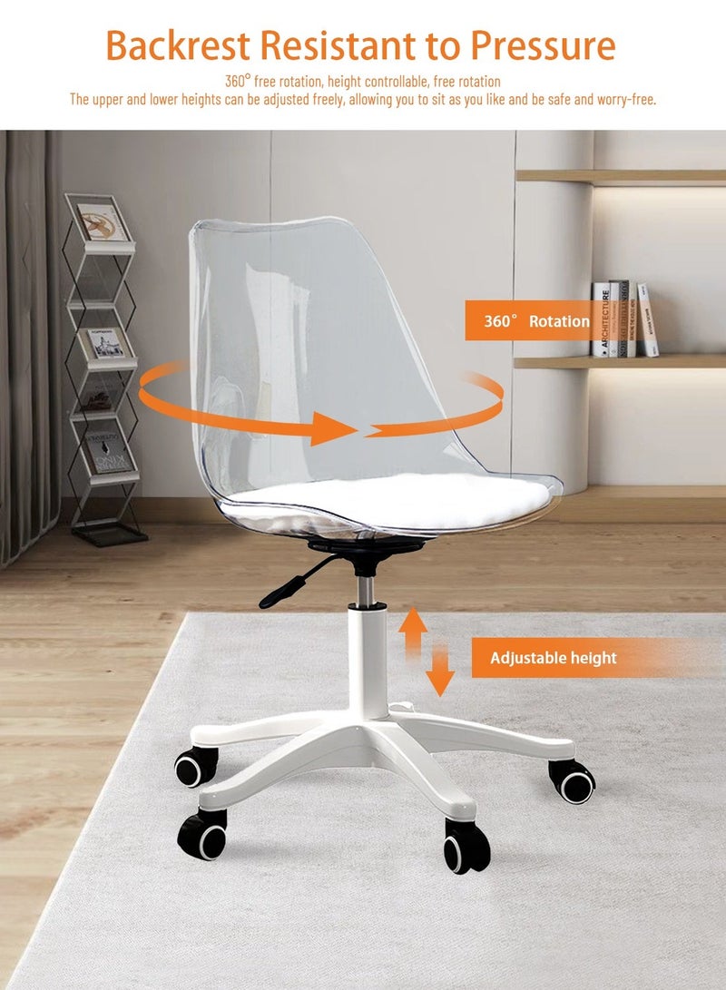 Sinyin Set of 5 Transparent Office Chairs with Cushion Seat and Wheels, Adjustable Height Swivel Desk Chair, Modern Clear Home Office Chair for Study Room, Vanity, Bedroom and Workspace, White Base - Image 3
